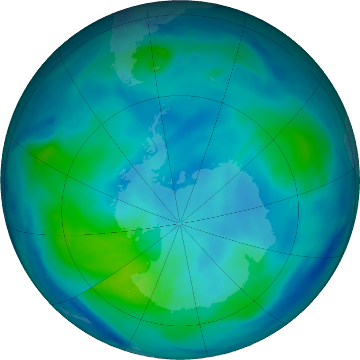Antarctic ozone map for 09 March 2022